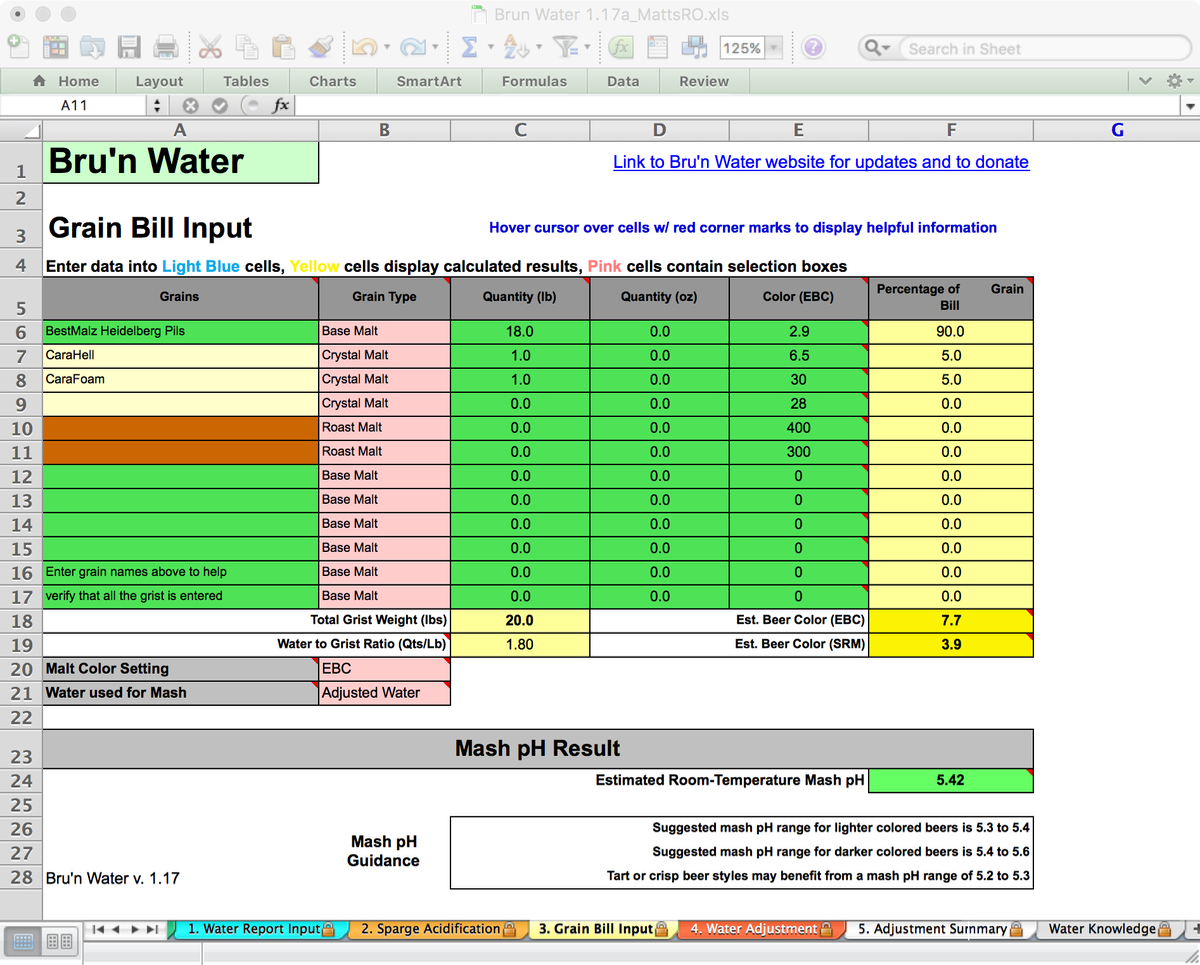 Bru'n Water Free Spreadsheet v 1.17a Water Report Input - simple Koelsch Recipe after water adjustment