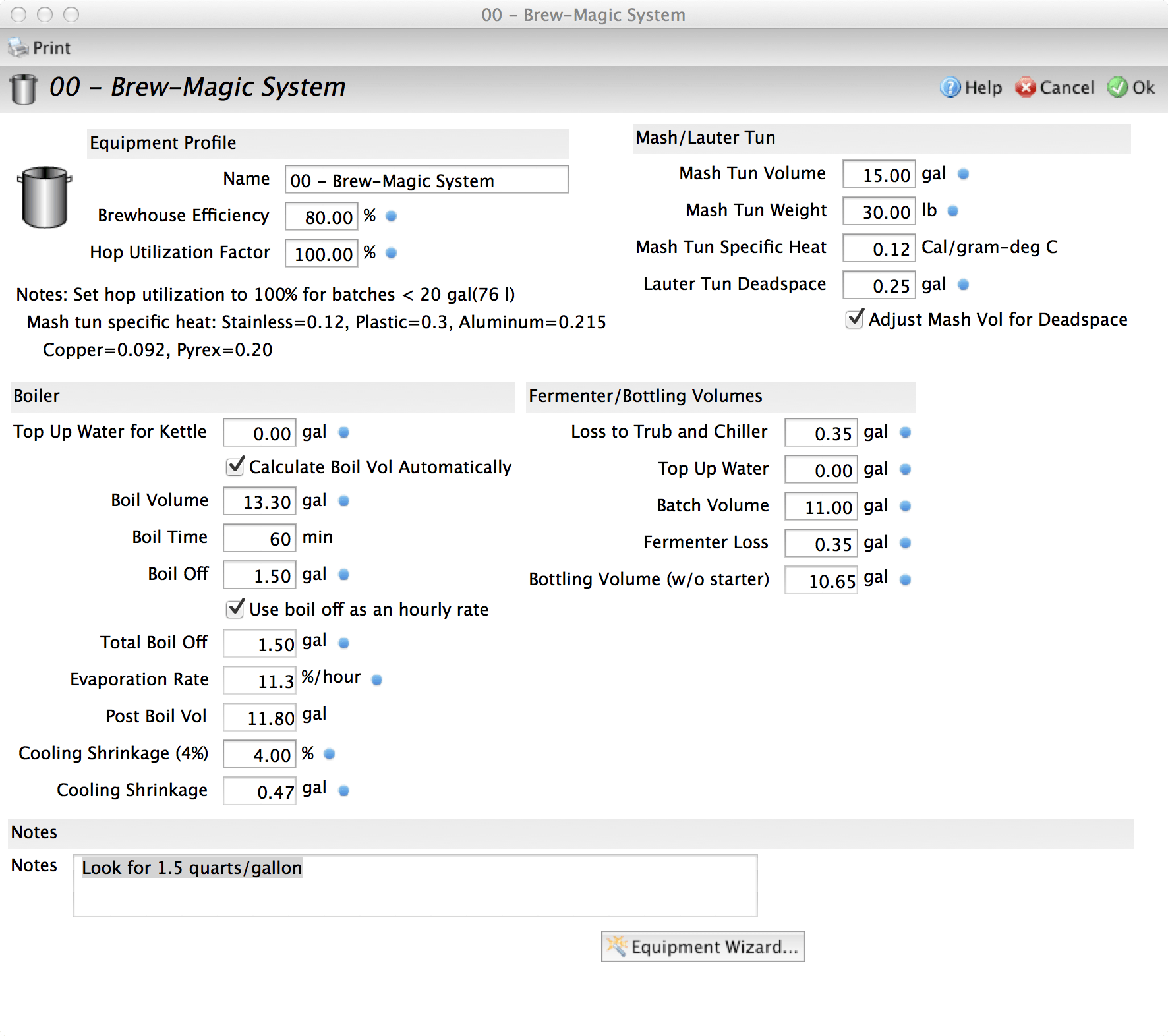 Beer Smith Equipment Profile