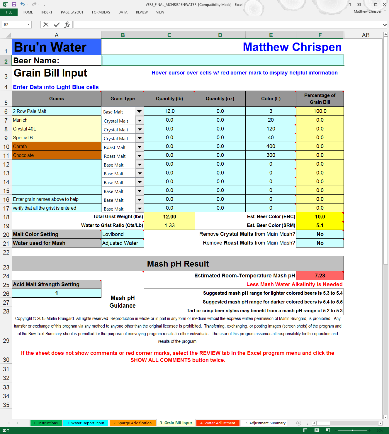 BWS 3.0 Grain Bill Input