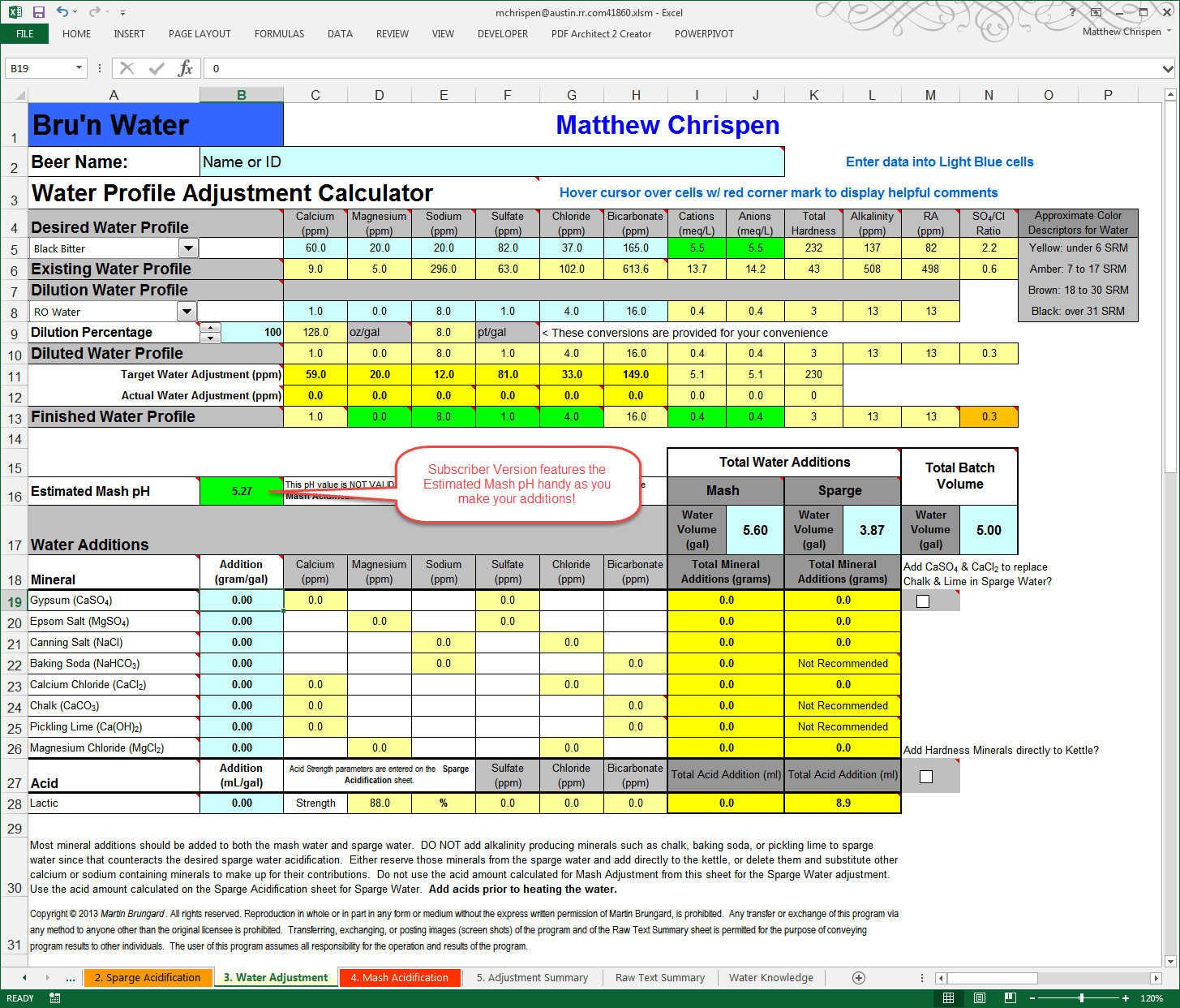 Bru'n Water 2.0 Subscriber Spreadsheet Tutorial - Accidentalis Brewing